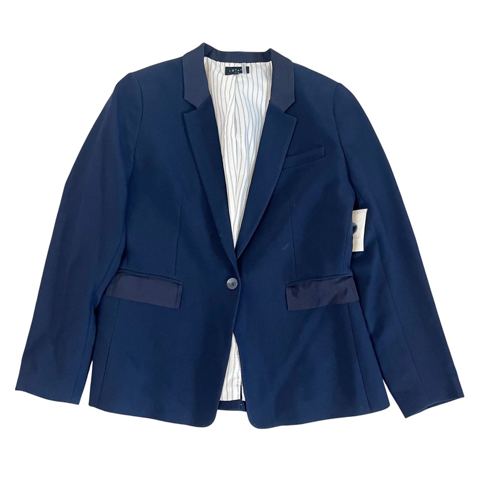 NEW 1.STATE Womens Navy Blue Single Button Blazer Contrast Trim - Size 16